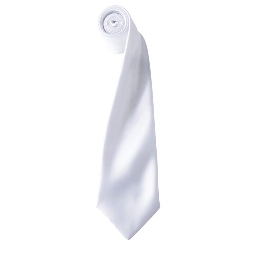Premier Mens Plain Satin Tie (Narrow Blade) / White